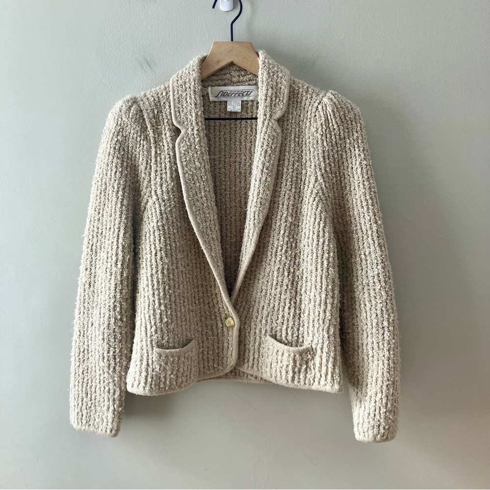 VINTAGE Boucle Puff Sleeve One Button Jacket